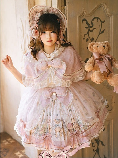 Lolita Cape with Pink Bowknot and Lace Trim - Treasure House