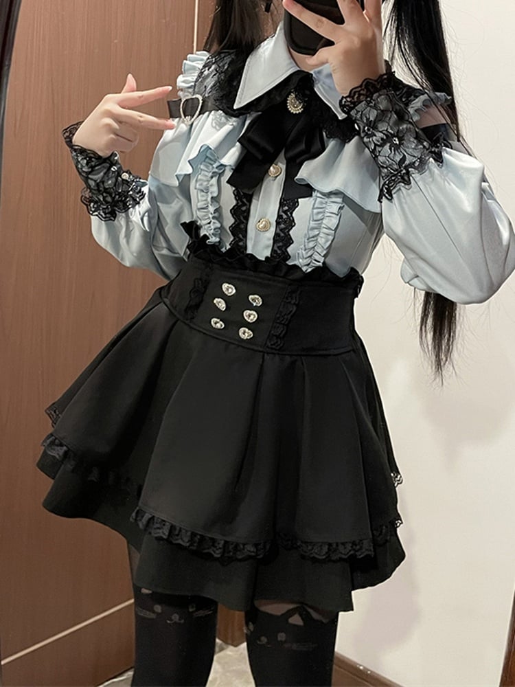 Black Kei Jirai Skirt Tiered Waist High