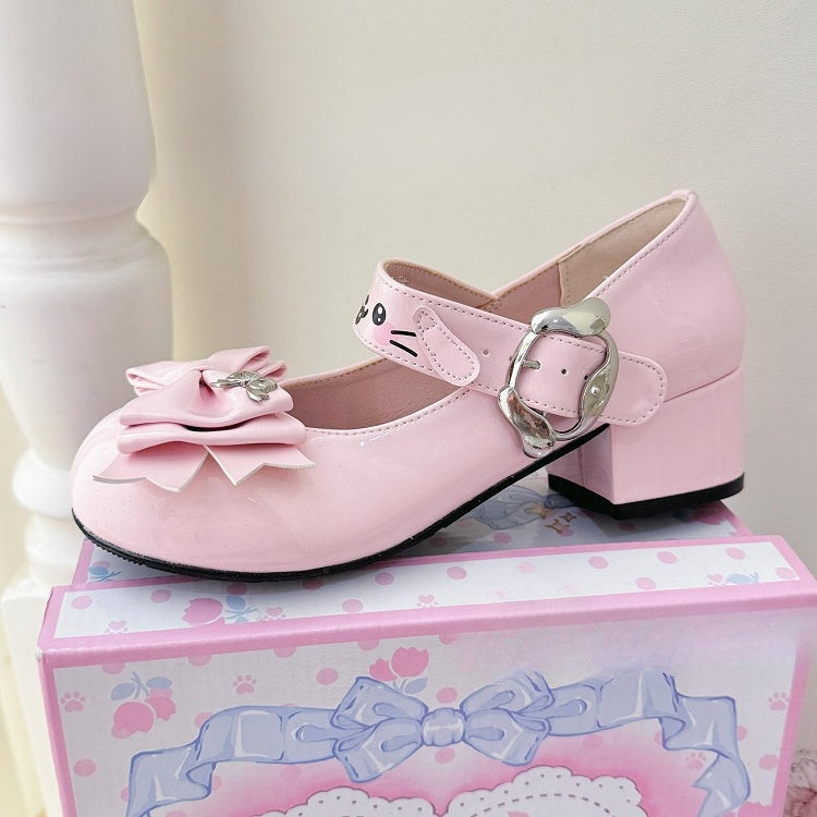- Mid-heel Sweet Puppy Theme Mary with Dog Janes PU Lolita Pink