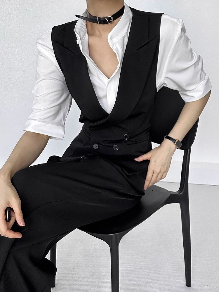 Ouji Lolita White Unisex Short Sleeve Shirt with Mandarin Collar & Button-Down Front