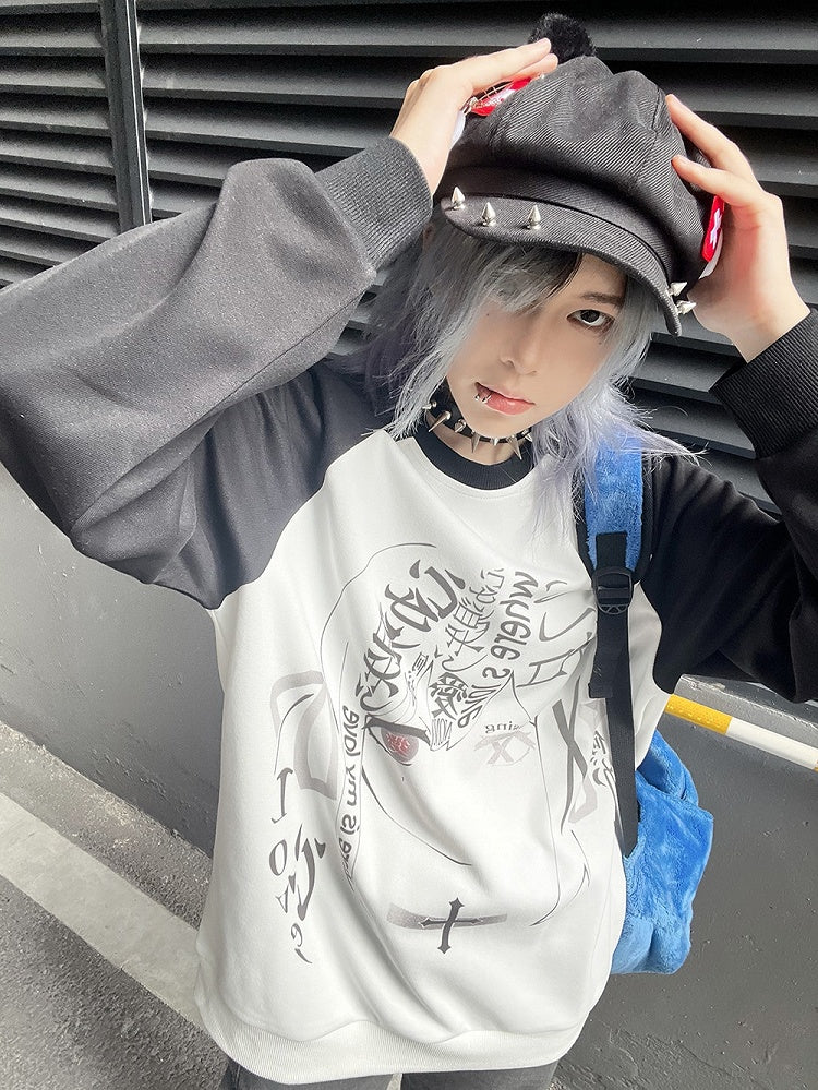 Black and White Colorblock Graphic Sweatshirt