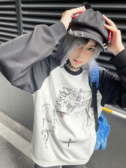 Black and White Colorblock Graphic Sweatshirt