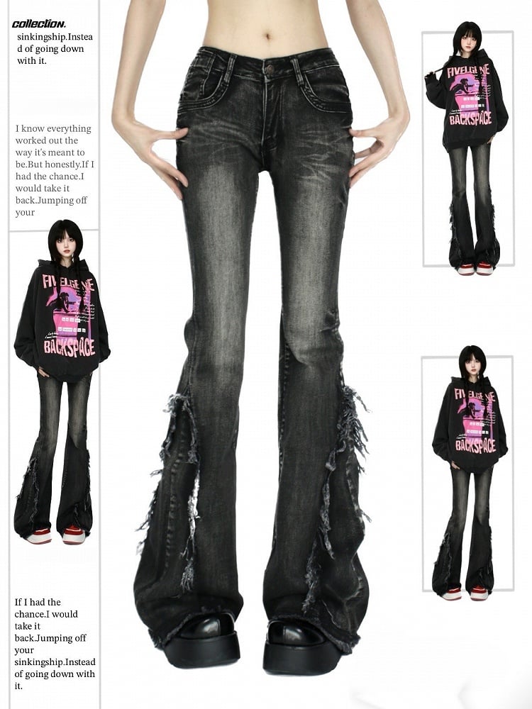 Fit Waist Cuffs- Blue/Black with Slim Raw Flared Vintage Jeans and Low Frayed