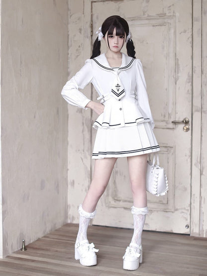 White Pleated Skirt in Ryousangata Style - Ekomi