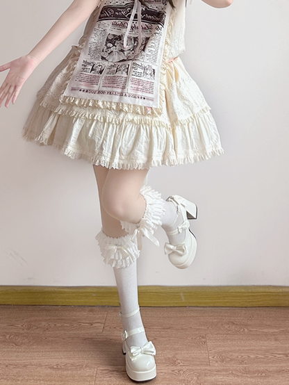 Weiße Lolita-Schuhe mit Schleife und Plateau und hohem Blockabsatz