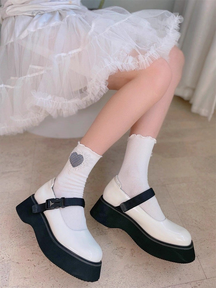 Heart Lolita Style Gingham Socks (White)