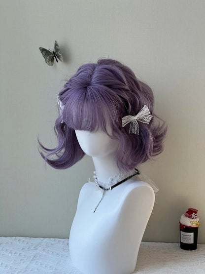 Short 30CM Purple Dusty Bangs Wig Air Wavy with
