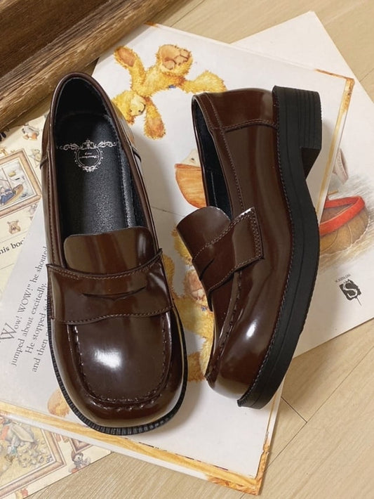 Style JK 3cm/4.5cm Slip-On with Detachable Preppy Shoes Heel Decor Brown Bow Design