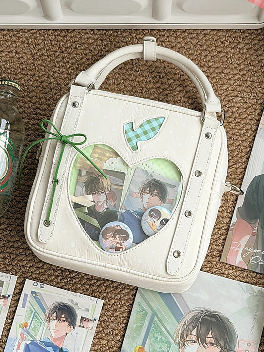 White Ita Bag with Heart Window and Polka Dot Print - DRDR