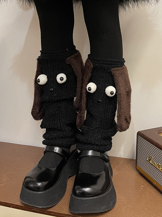 White/Black/Brown Sweet Puppy Ear Plush Leg Warmers