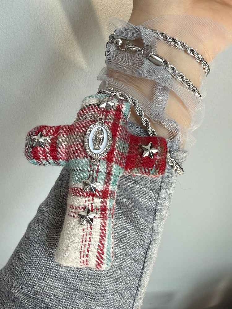 Halskette Y2K Stoff Kreuz Anhänger