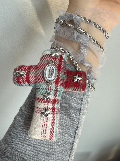 Halskette Y2K Stoff Kreuz Anhänger