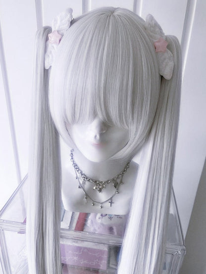 ポニーテール クロークリップ 長さ ダブルウィッグ 前髪 70cm フルショート 30cm ストレート + ホワイト