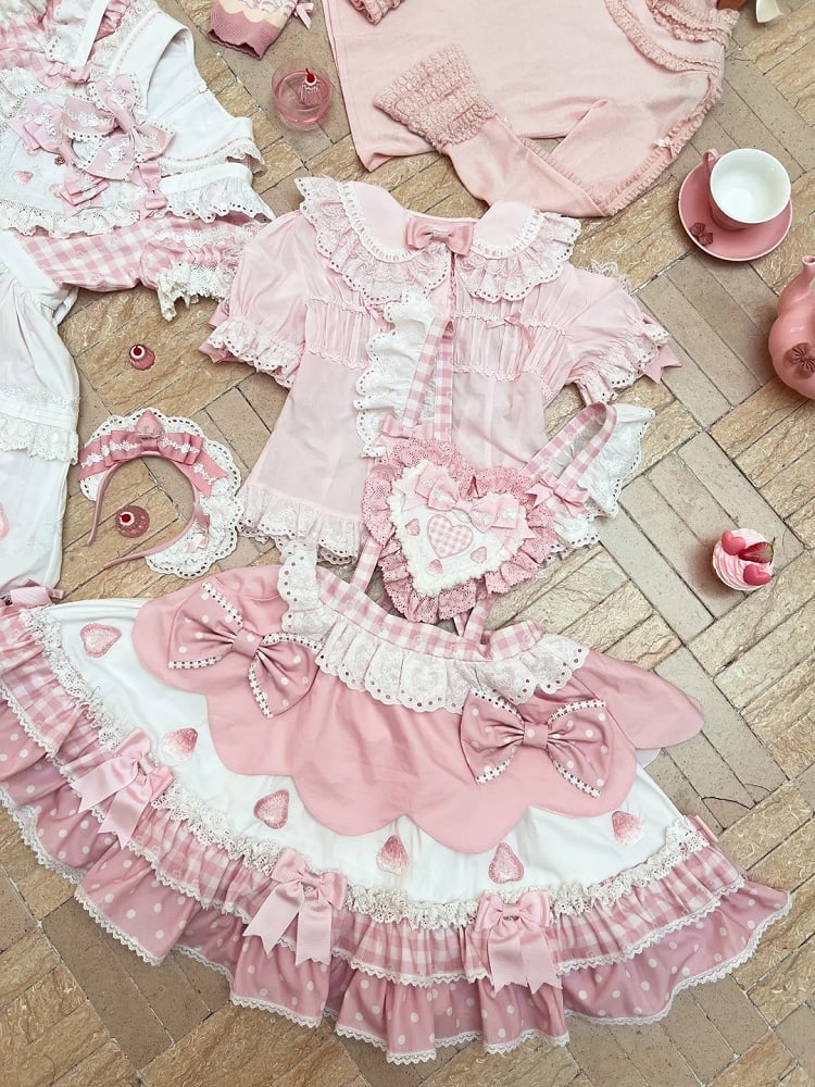 with Blouse Bowknots Lolita Short-sleeved Pink