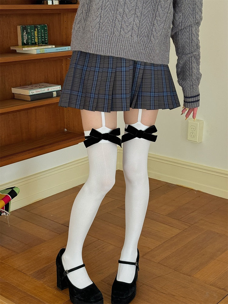 White/Black Sweet Suspender Tights With Bow