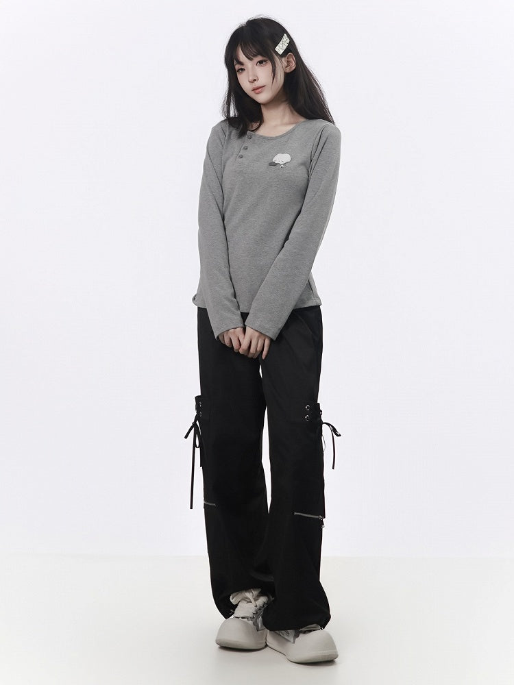 Black Techwear Wide-Leg Cargo Pants with Multi Pockets - PINK SAVIOR