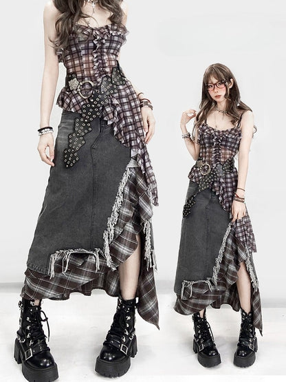 Glamorous Trim Pattern Gary Plaid Bittersweet Distress