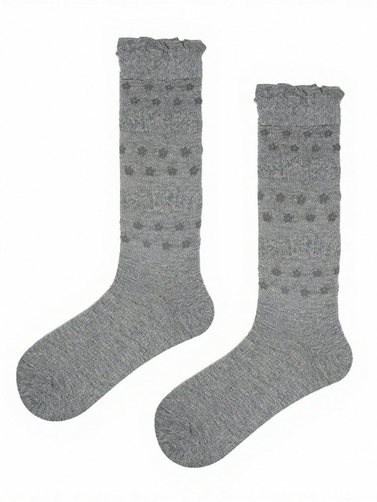 3-Color Semi-sheer Polka-dot Calf Socks with Ruffled Cuff - ModaSwings