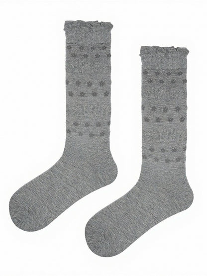 3-Color Semi-sheer Polka-dot Calf Socks with Ruffled Cuff - ModaSwings