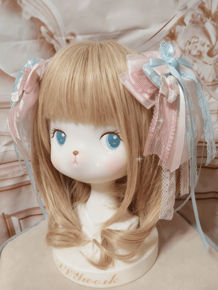 Lolita Flower Pink Blue Embroidered Hairclip Bowknot