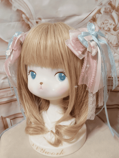 Lolita Flower Pink Blue Embroidered Hairclip Bowknot