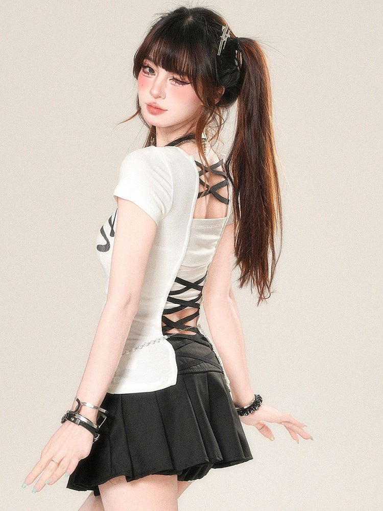 華やかなバックデザイン ホワイト/イエロー/ブラック Tシャツ レタープリント クロス