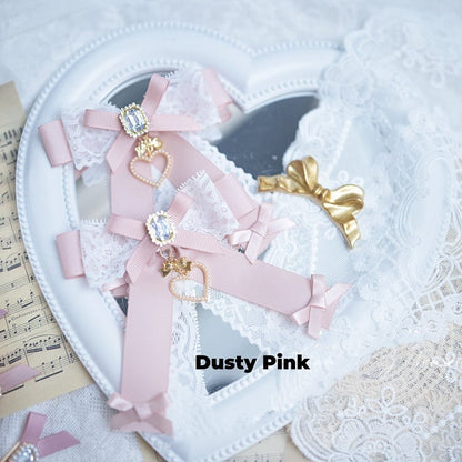 ビーズハートチャーム ジライケイ レースボウ ヘアクリップ ダスティブルー/ダスティピンク/ブルー/ブラック