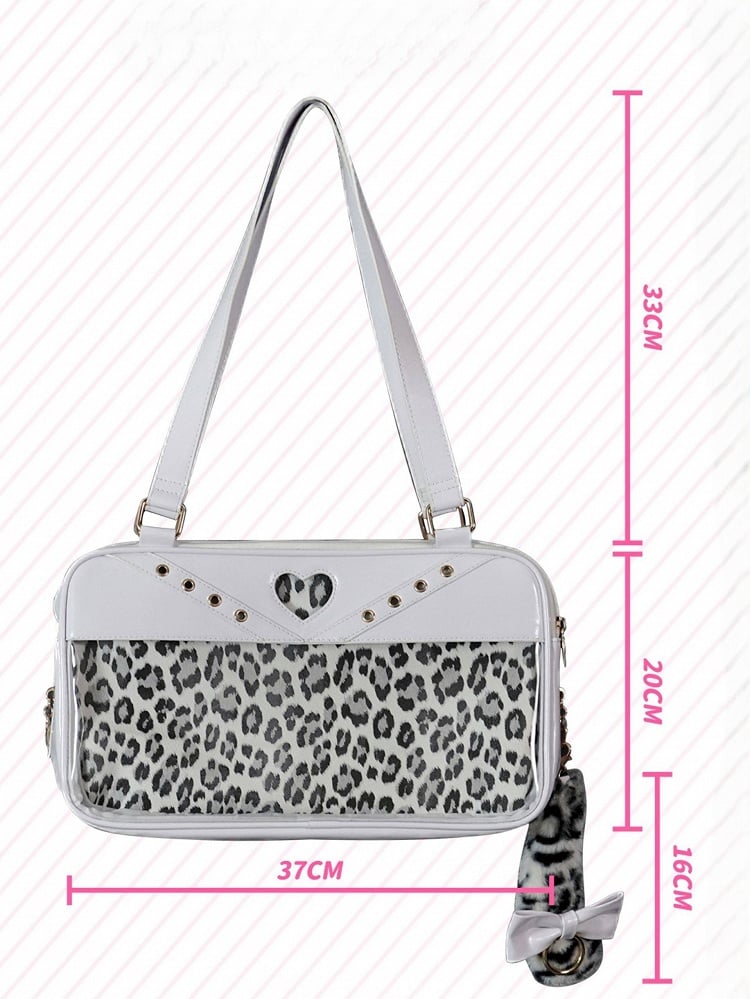 Cute White Charm PU Decorated Ita Bag Tail Shoulder with Leopard