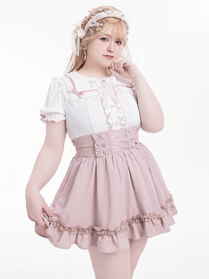 Skirt Waist Integrated Corset High Front with Jirai Kei Pink