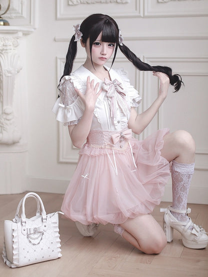 Pink Bubble Skirt with Detachable Rhinestone Bow - Ekomi