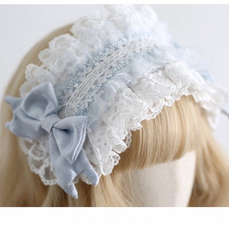 Haarband mit Rüschendetails, hellblaue Schleife, süße Lolita