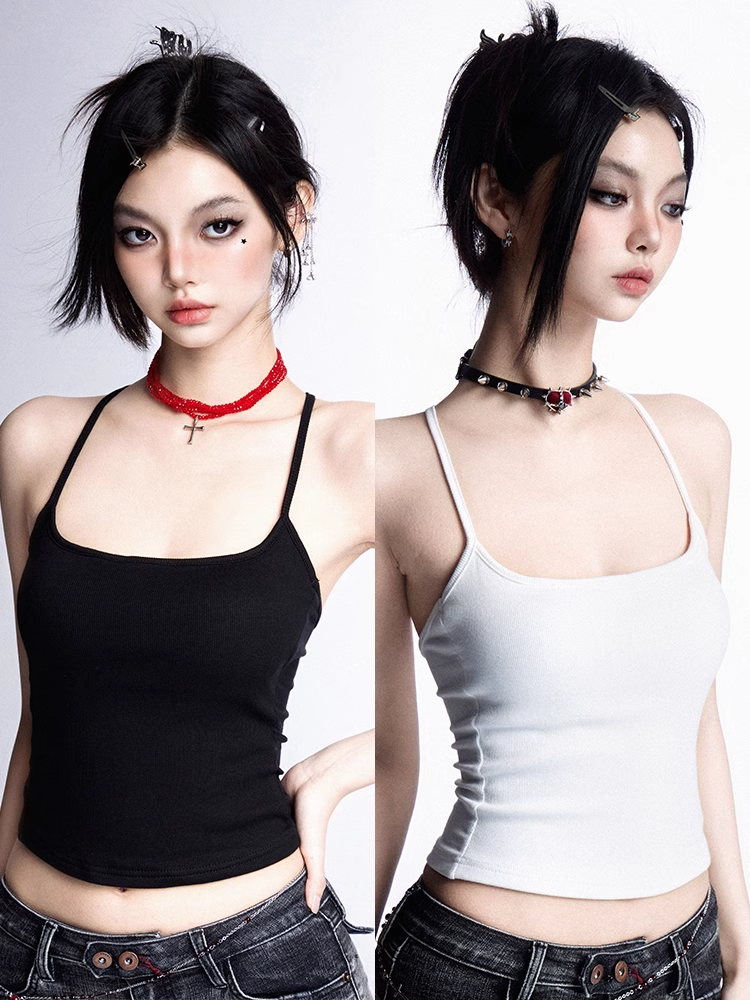 キャミトップ カップ バックレス グラマラス ブラック/ホワイト スクープネックライン パッド入り