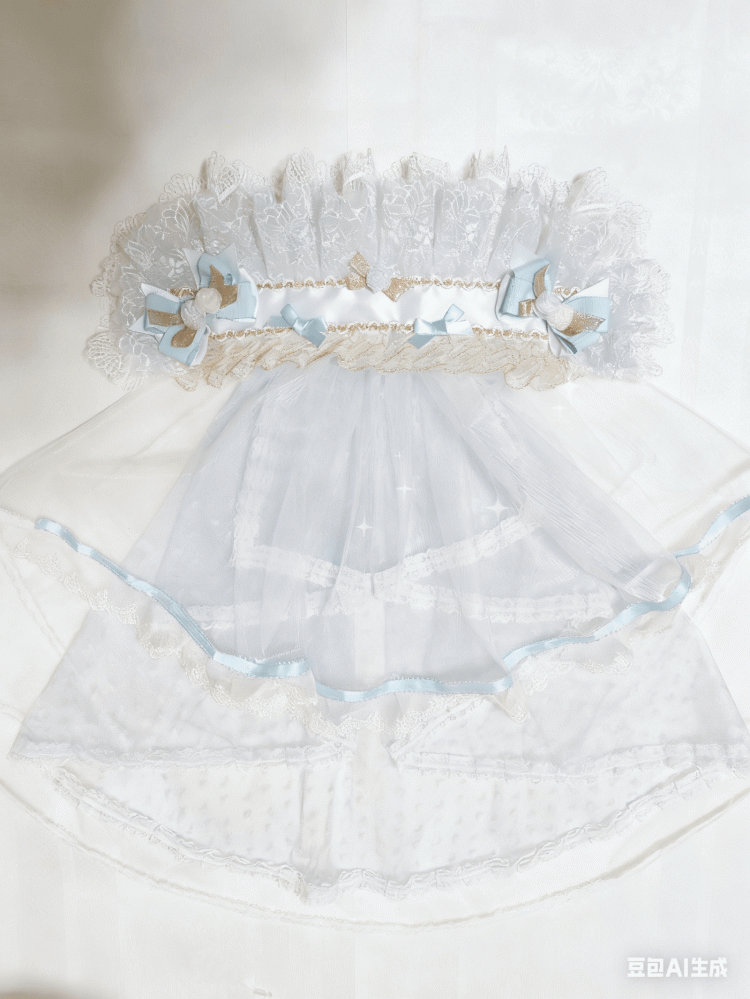 Multi-Layer Blue-White Hairband Lace Gorgeous Lolita Gold-Accented Light
