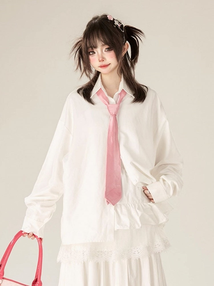 Shirt Loose-Fit Front Classic Pocket White Polo with