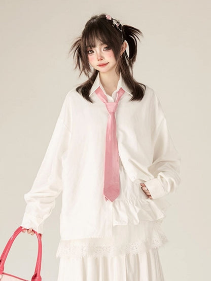 Shirt Loose-Fit Front Classic Pocket White Polo with