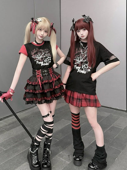 Black Strawberry & Chain Print Mesh T-Shirt - Puppet Bombs