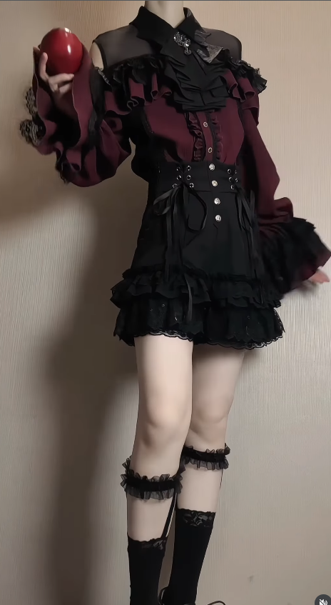Dark Sweet Off-Shoulder Shirt & High-Waist Skirt Set