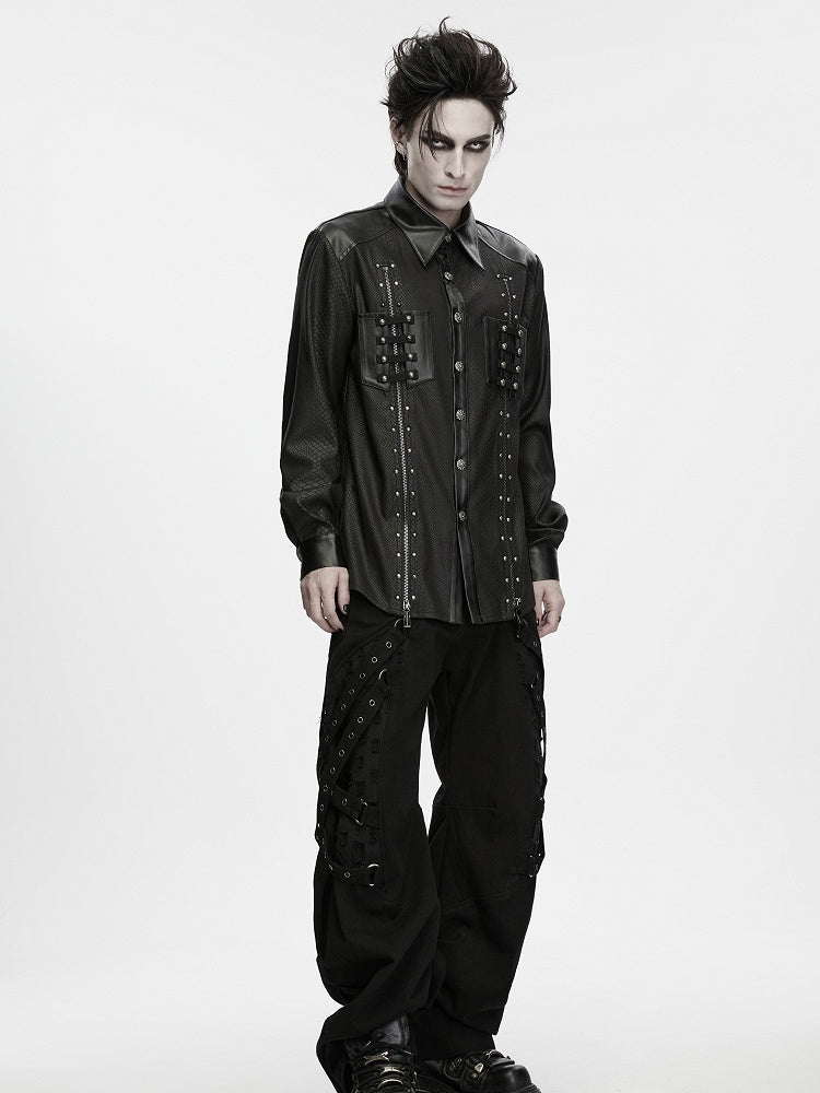 Snake Pattern Studded Black Men's Punk Shirt - Punk Rave