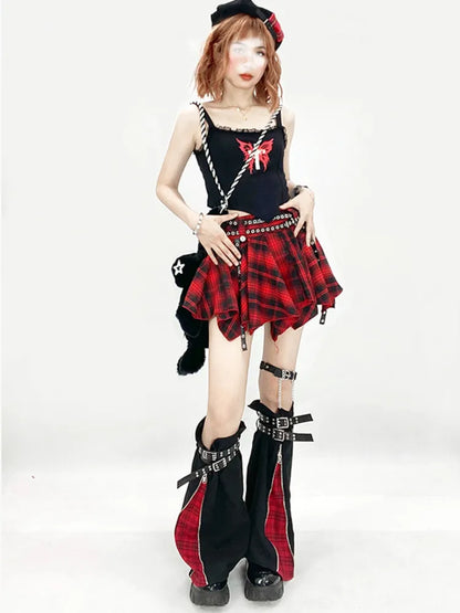 レッドウォーマーバックルデニムジップブラッククロージャーレッグストラップ