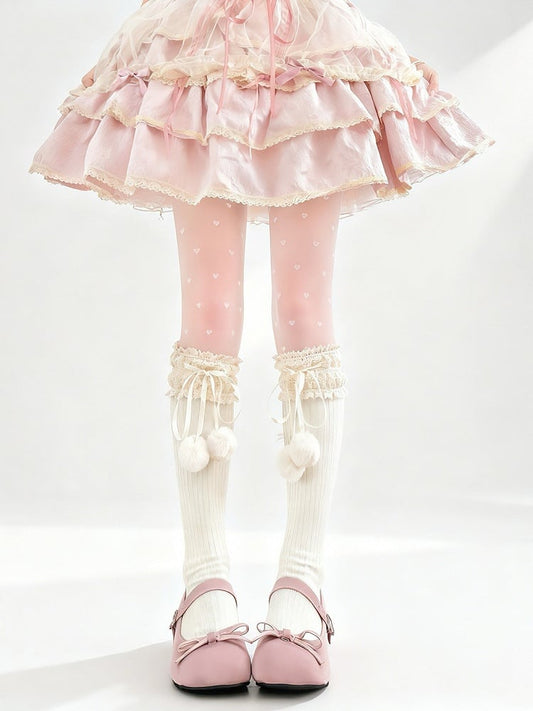 Pom-Pom Calf Ruffle Lace Socks (4-color) Lolita