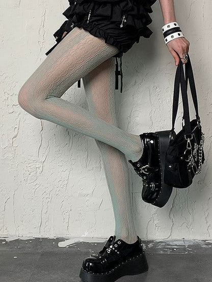 Gyaru Y2K Green Hollow-out Tights Mint Design Fashion