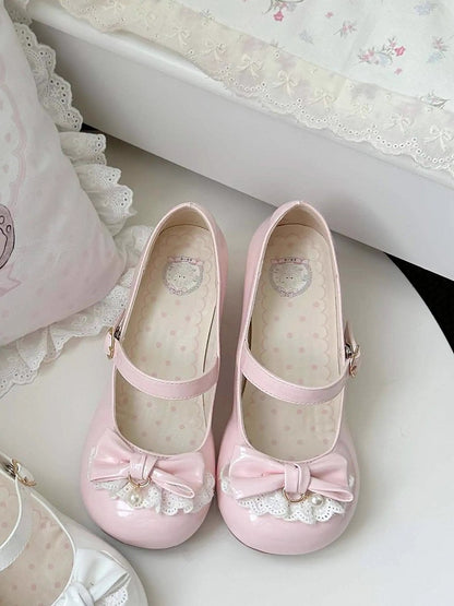 4.5cm with Heart Pink Snap Shoes Sweet Mid-Heel Lolita