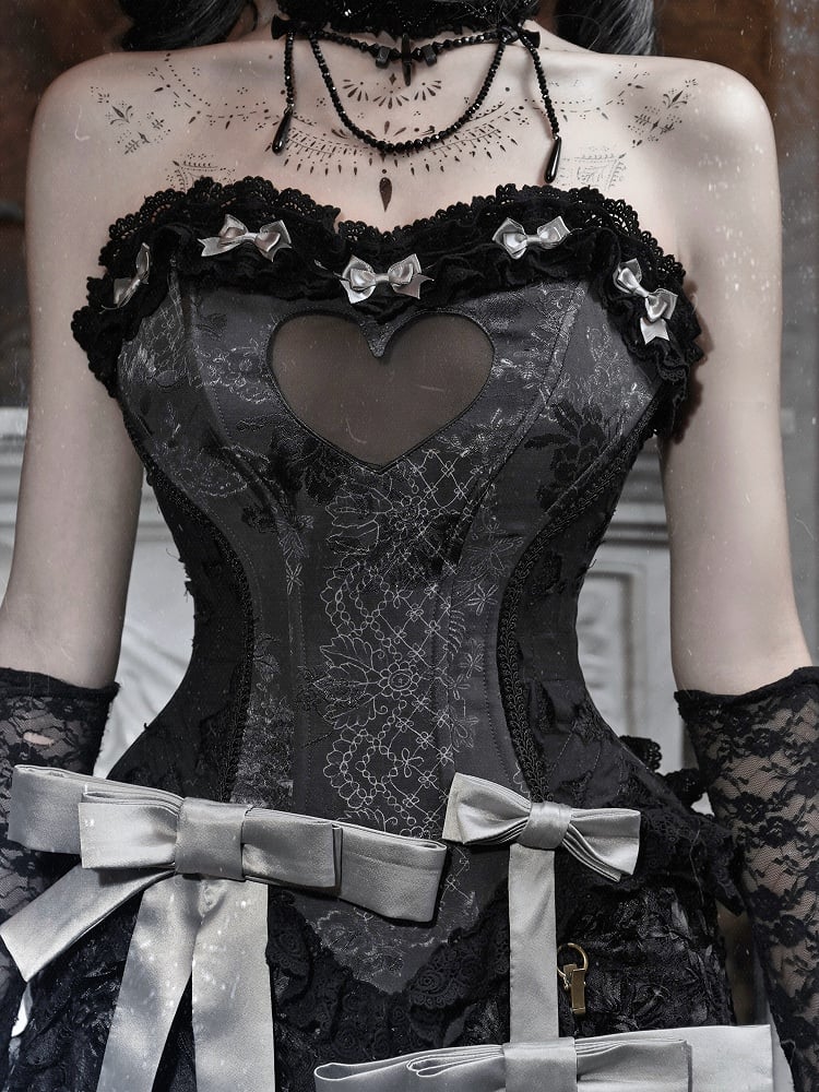 – Victorian-Inspired Corset Heart Silhouette Black 16-Bone Shaper