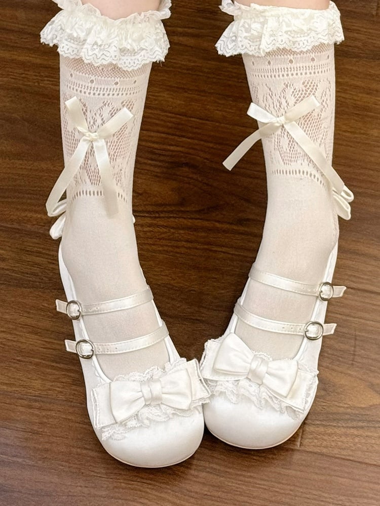 in Mary Mid-heel Sweet Janes Rüschen Lolita Spitze Weiß - Zart