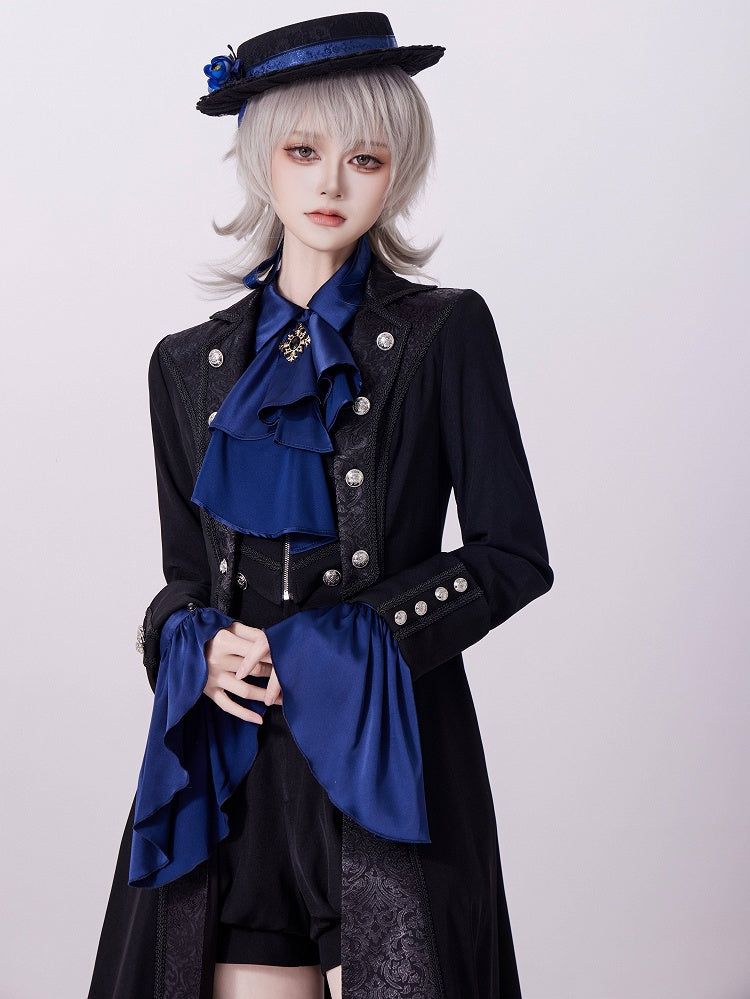 Black Zip Jacket with Jacquard Placket and Lace-Up Back Cutout - DevilInspired Exclusive Collection