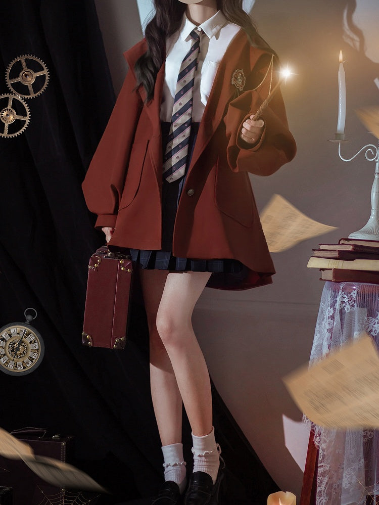 Red Winter Autumn Preppy Vintage Hooded Coat and Brick Version Regular/Thicken for