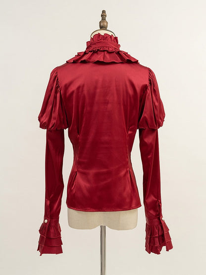 Chemise Lolita rouge en satin à manches Juliette, style gothique