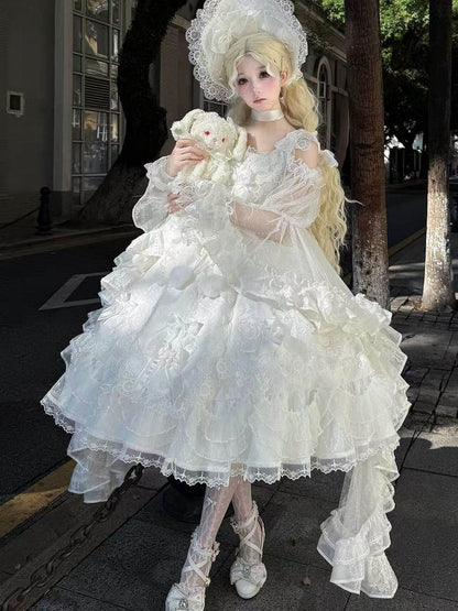 Lolita Classic Blouse Off-the-Shoulder White Sleeves Elegant Bell