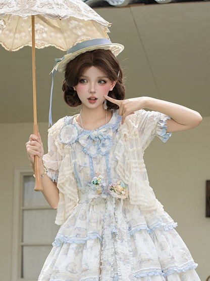 Beige Open Placket Dotted Tulle Top - Miss Point