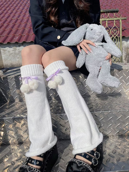 Style Lace-Up Colors: Leg (4 Ribbed Warmers Brown Bow Lolita